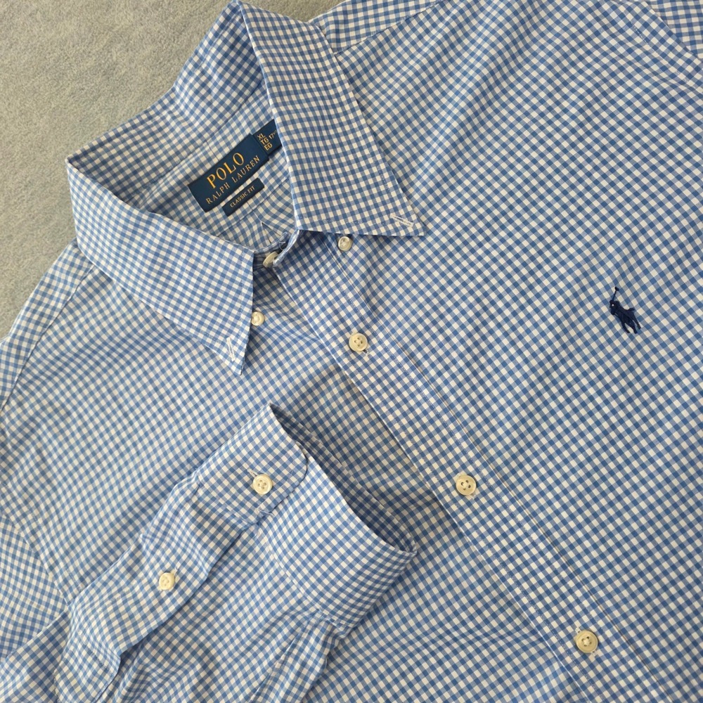 Polo Ralph Lauren Mens XL Classic Fit Blue Gingham Stretch Button Down Shirt